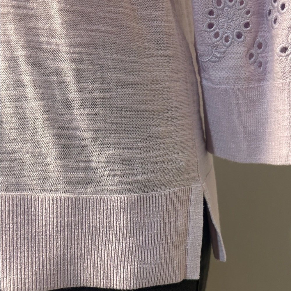 Loft Tasseled Tie Neck Top T-Shirt 100%Cotton Embroidered Long Sleeve Sz S - Picture 5 of 14